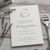Classic Floral Wreath Monogram Wedding Einladung