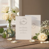 Classic Floral Wreath Monogram Wedding Menükarte