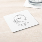 Classic Floral Wreath Monogram Wedding Rechteckiger Pappuntersetzer (angewinkelt)