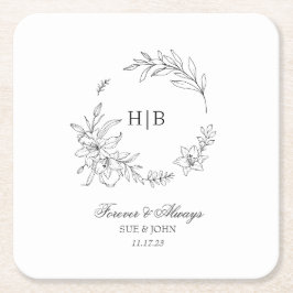 Classic Floral Wreath Monogram Wedding Rechteckiger Pappuntersetzer