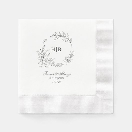 Classic Floral Wreath Monogram Wedding Serviette (Vorderseite)