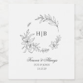 Classic Floral Wreath Monogram Wedding Weinetikett (Einzelnes Label)