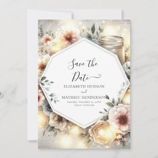 Classic Florals Mason Jar Wedding Save The Date (Vorderseite)