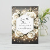 Classic Florals White Roses Wedding Save The Date (Stehend Vorderseite)
