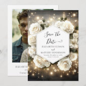 Classic Florals White Roses Wedding Save The Date (Vorne/Hinten)