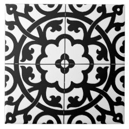 Classic Flower Line Art Floral Black & White Fliese