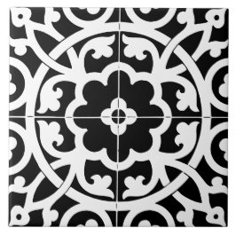 Classic Flower Line Art Floral Black & White Fliese