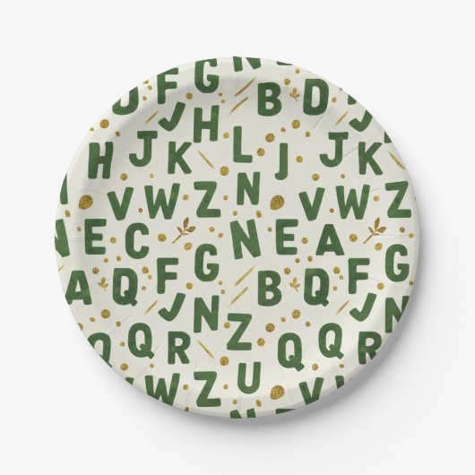 Classic Forest Green Alphabet Pappteller (Vorderseite)