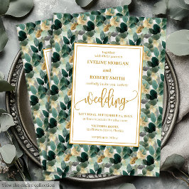 Classic Forest Green Gold Foliage Wedding Einladun Einladung