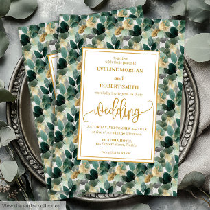 Classic Forest Green Gold Foliage Wedding Einladun Einladung