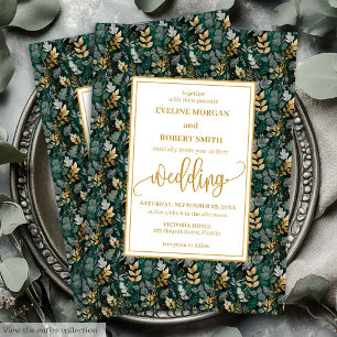 Classic Forest Green Gold Foliage Wedding Einladun Einladung