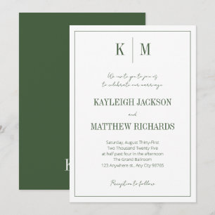 Classic Forest Green Monogram Elegant Wedding Einladung