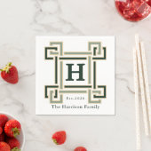 Classic Forest Green Monogram Family Name Serviette (Beispiel)