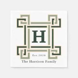 Classic Forest Green Monogram Family Name Serviette
