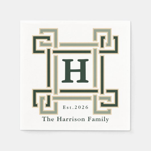 Classic Forest Green Monogram Family Name Serviette (Vorderseite)