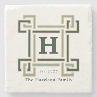 Classic Forest Green Monogram Family Name Steinuntersetzer
