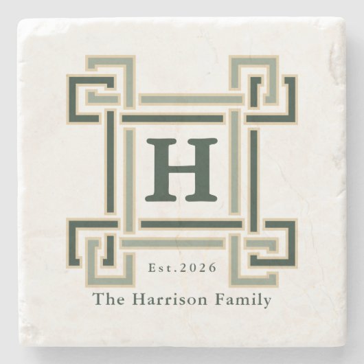 Classic Forest Green Monogram Family Name Steinuntersetzer (Vorderseite)