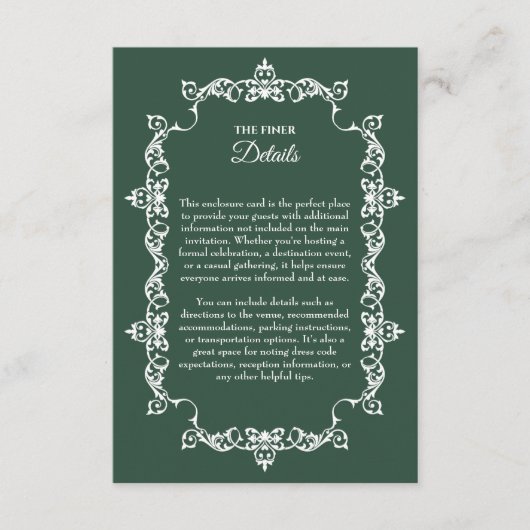 Classic Forest Green Ornately Framed Wedding Begleitkarte (Vorderseite)