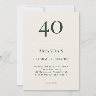Classic Forest & Linen 40th Birthday Celebration Einladung
