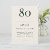 Classic Forest & Linen 80th Birthday Celebration Einladung (Stehend Vorderseite)
