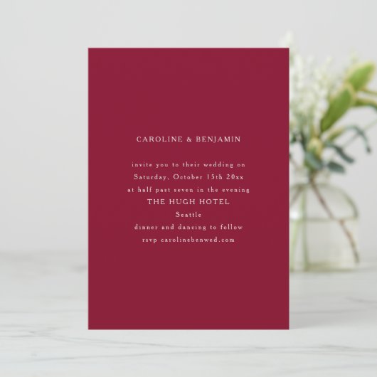 Classic Formal Burgundy Minimalist Wedding Einladung (Stehend Vorderseite)