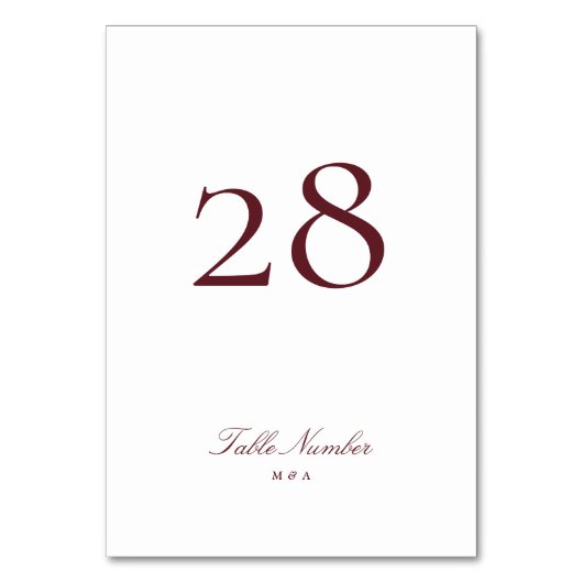 Classic Formal Calligraphy Maroon Burgundy Wedding Tischnummer (Rückseite)