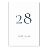 Classic Formal Calligraphy Navy Blue White Wedding Tischnummer (Vorderseite)