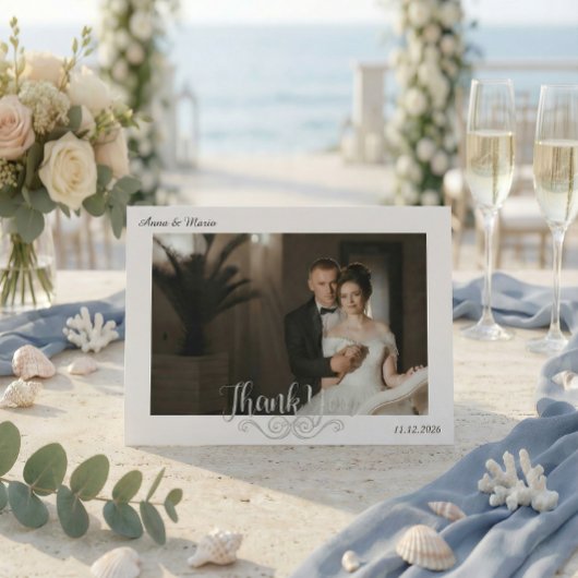 Classic Formal Filigree Wedding Photo Landscape Dankeskarte