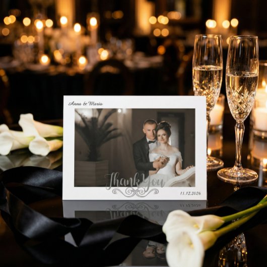 Classic Formal Filigree Wedding Photo Landscape Dankeskarte