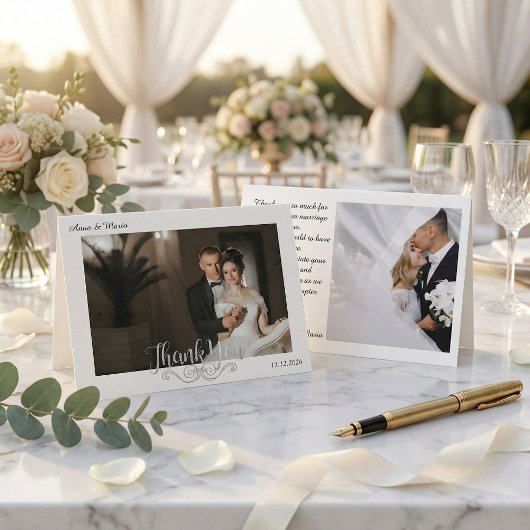 Classic Formal Filigree Wedding Photo Landscape Dankeskarte