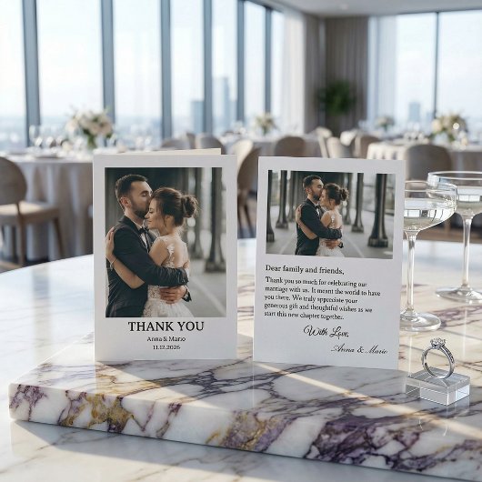 Classic Formal Wedding Photo Thank You Card Dankeskarte