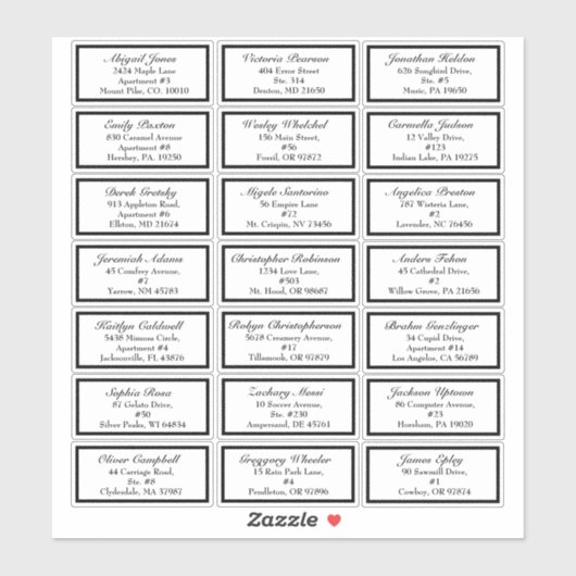 Classic formale Black Wedding Small Guest Address Aufkleber (Blatt)