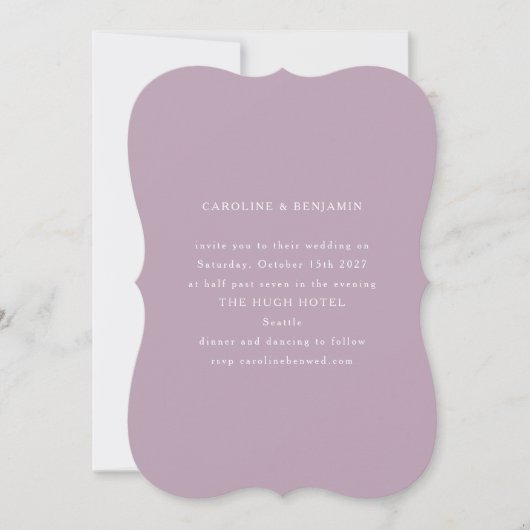 Classic formale Dusty Lilac Unique Form Wedding Einladung (Vorderseite)