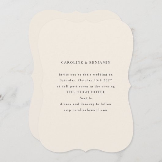 Classic formale Elfenbein Ecru Einzigartige Form H Einladung (Vorne/Hinten)