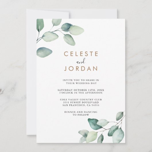 Classic formale grüne Blätter Back & Front Wedding Einladung (Vorderseite)