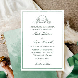Classic formale Monogram Green Watercolor Wedding Einladung
