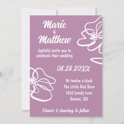 Classic Foto Bale Mauve Floral Wedding Einladung (Vorderseite)