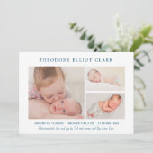 Classic Foto Collage Blue Handsome Boy Birth Ankündigung (Stehend Vorderseite)