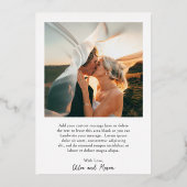 Classic Foto Elegant Wedding Vielen Dank Folieneinladung (Rückseite)