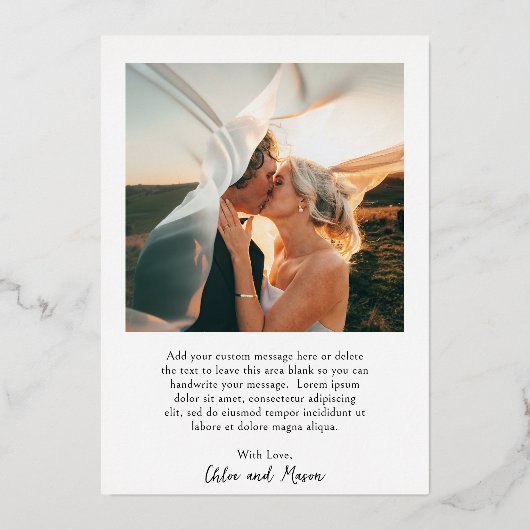 Classic Foto Elegant Wedding Vielen Dank Folieneinladung (Rückseite)