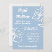 Classic Foto French Blue Floral Wedding Einladung (Vorderseite)
