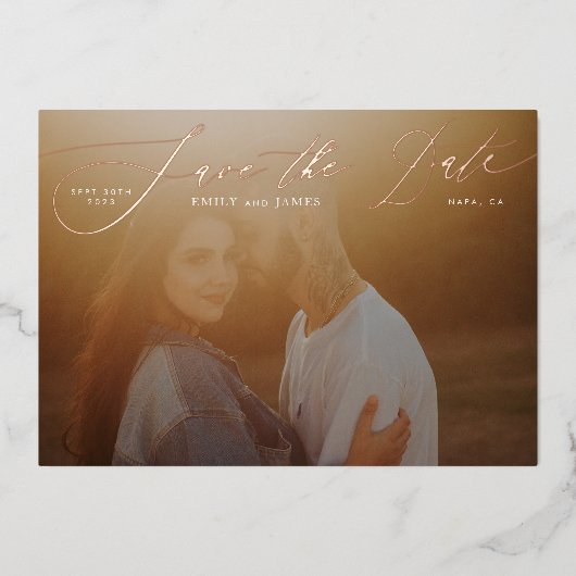 Classic Foto The Wedding Rose Gold Save the Date Folieneinladung (Vorderseite)