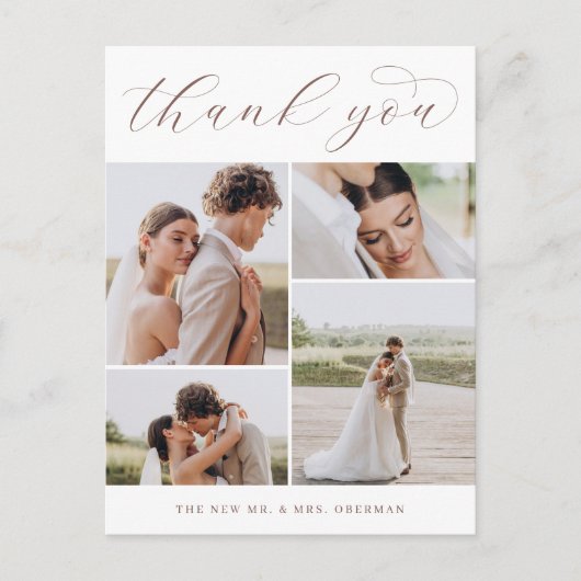 Classic Four | Multi Foto Wedding Vielen Dank Post Postkarte (Vorderseite)