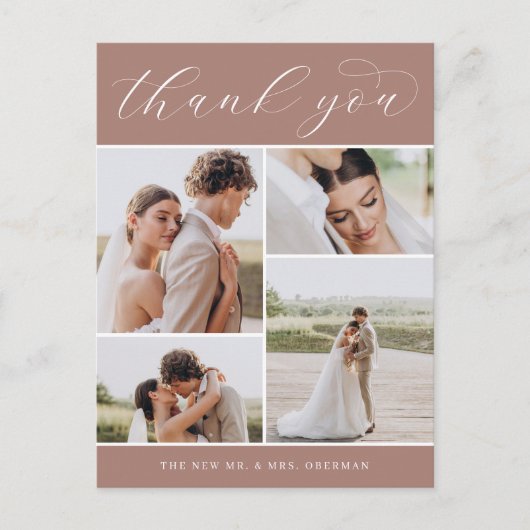 Classic Four | Multi Foto Wedding Vielen Dank Postkarte (Vorderseite)