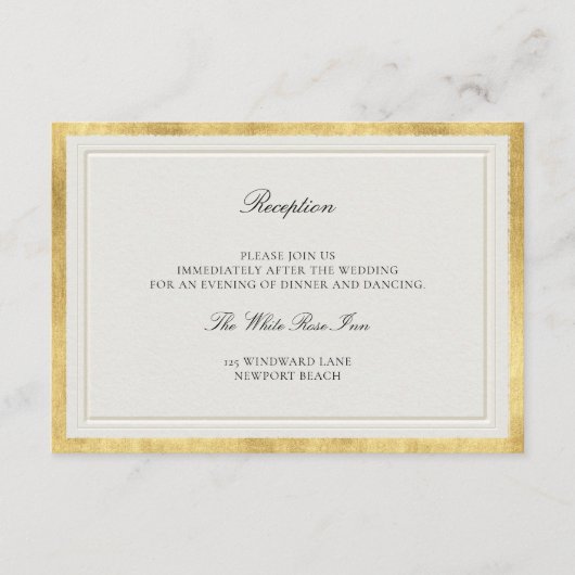 Classic Frame Elevated Gold Ecru Wedding Reception Begleitkarte (Vorderseite)