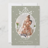 Classic Frame Neutral Green Seaon's Grußspiel-Foto Feiertagskarte (Vorderseite)