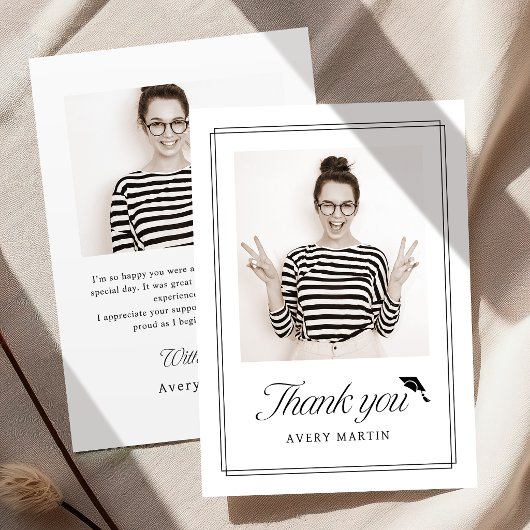 Classic Framed Elegant Script Photo Graduation Dankeskarte