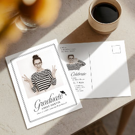 Classic Framed Elegant Script Photo Graduation Postkarte