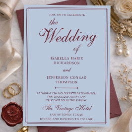 Classic French Blue & Burgundy Old Money Wedding Einladung