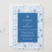 Classic French Blue Floral Toile Wedding Einladung (Vorderseite)
